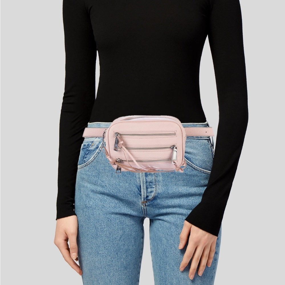 nwt Rebecca Minkoff 3 Zip Fanny Pack Pebbled Pink Cowhide Leather Cross Body - Picture 4 of 7